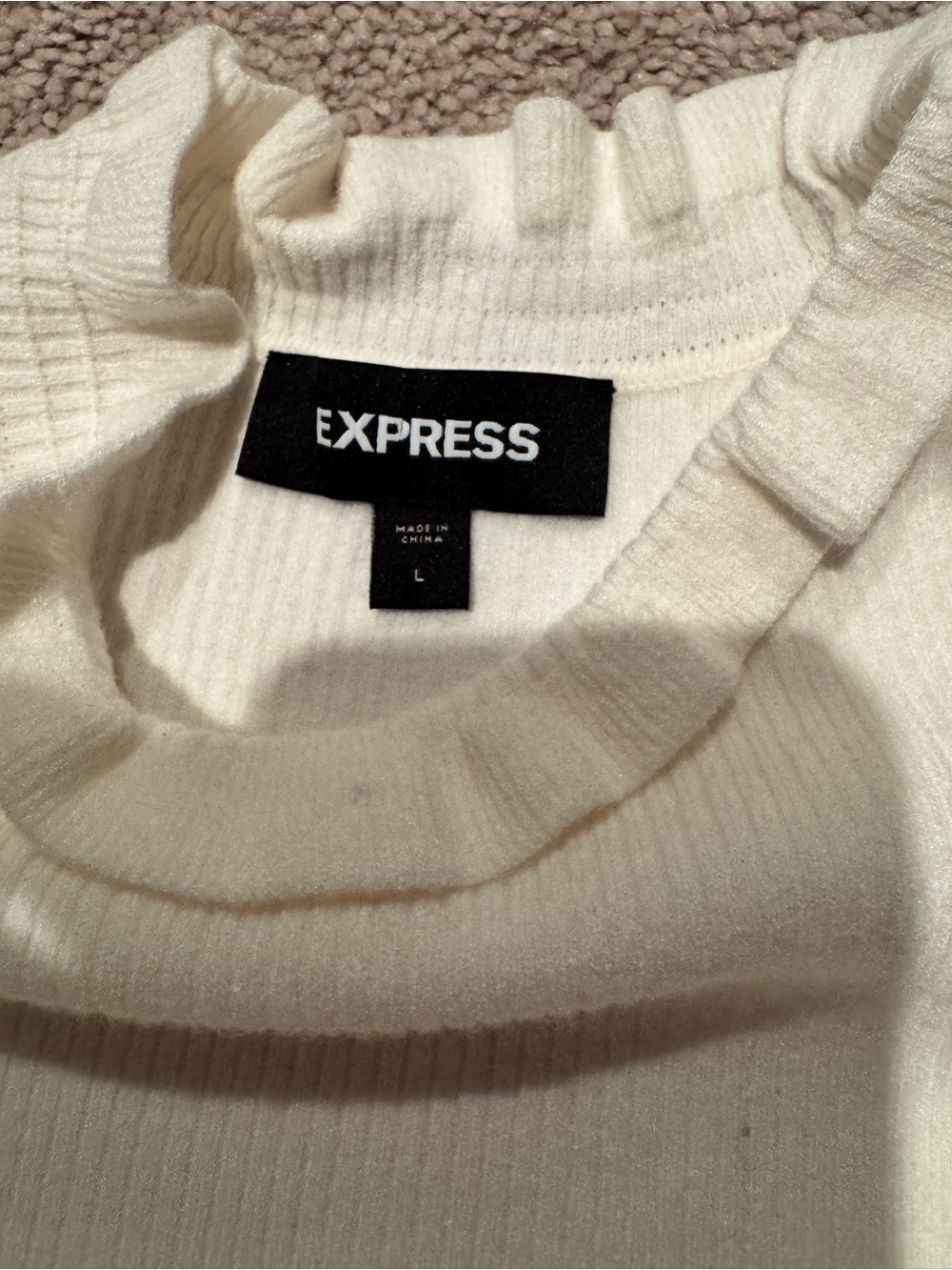 Express Ruffled Neck Sleeveless Knit Top - Cream - Picture 2 of 3